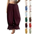 thumbnail image 1 of Women Linen Lace Trim Long Bloomers Pants Ruffle Victorian Vintage Pantaloons Summer Beach Travel Vacation Pants Wine S, 1 of 6