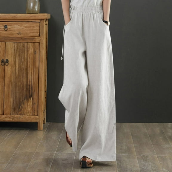 Women Linen Loose Wide Leg Pants High Waist Straight Retro Literary Casual Trousers Sweatpants Casual Pants Women Linen Womens Pants Suits Casual Women's Pants Casual Petite Womens Pants Casual Work