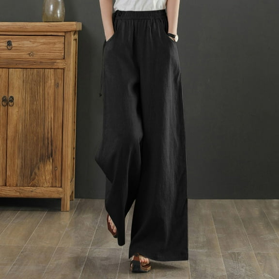 Women Linen Loose Wide Leg Pants High Waist Straight Retro Literary Casual Trousers Sweatpants Casual Pants Women Linen Womens Pants Suits Casual Women's Pants Casual Petite Womens Pants Casual Work