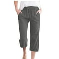 thumbnail image 1 of Women Linen Lounge Pants Plus Size Wide Leg Capris Loose Drawstring Waist Casual Pants with Pockets Dark Gray, 5XL, 1 of 6