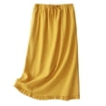 thumbnail image 1 of Women Linen Midi Skirt, High Waist A Line Casual Skirt, Ruffle Hem Flowy Half Skirt, Solid Lightweight Vacation Skirt, 1 of 4
