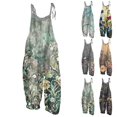 thumbnail image 1 of Women Linen Overalls Summer Casual Floral Printed Loose Fit Jumpsuits Boho Cute Wide Leg Rompers Pants with Pockets, 1 of 7