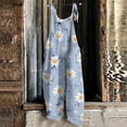 thumbnail image 1 of Women Linen Overalls Summer Casual Floral Printed Loose Fit Jumpsuits Boho Wide Leg Rompers Pants with Pockets Blue XL, 1 of 6