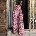 thumbnail image 1 of Women Linen Overalls Summer Casual Floral Printed Loose Fit Jumpsuits Boho Wide Leg Rompers Pants with Pockets Pink L, 1 of 6