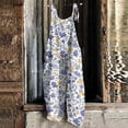 thumbnail image 1 of Women Linen Overalls Summer Casual Floral Printed Loose Fit Jumpsuits Boho Wide Leg Rompers Pants with Pockets Purple L, 1 of 6