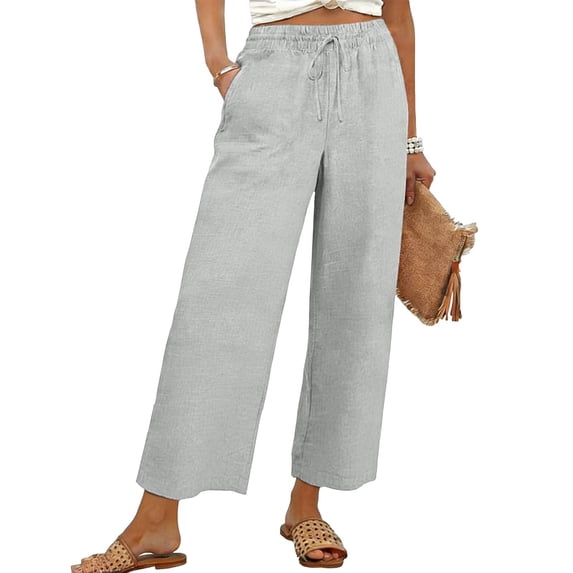Women Linen Palazzo Pants,Flowy Pants For Women Elastic Waist Beach Trousers High Waisted Straight Leg Beach Pant Linen Palazzo Pants Vacation Outfits For Women Boho Pants Beach Pants