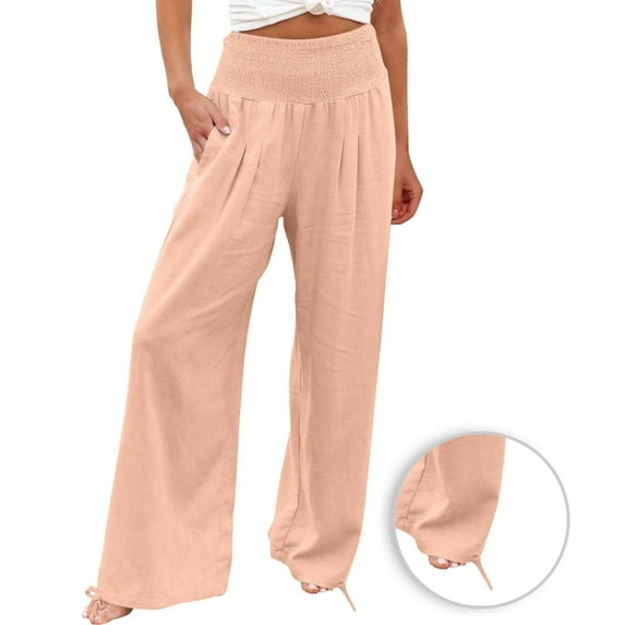 Women Linen Palazzo Pants,Linen Pants for Women 2024,Women Summer High Waisted Cotton Linen Palazzo Pants Wide Leg Long Lounge Pant Trousers with Pocket