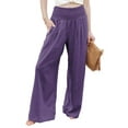 thumbnail image 1 of Women Linen Palazzo Pants Summer Boho Wide Leg High Waist Casual Lounge Beach Travel Vacation Outfits Purple XL, 1 of 8