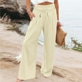 thumbnail image 1 of Women Linen Palazzo Pants Summer Boho Wide Leg High Waist Casual Lounge Pant 2024 Beach Travel Vacation Outfits Beige XXXL, 1 of 6