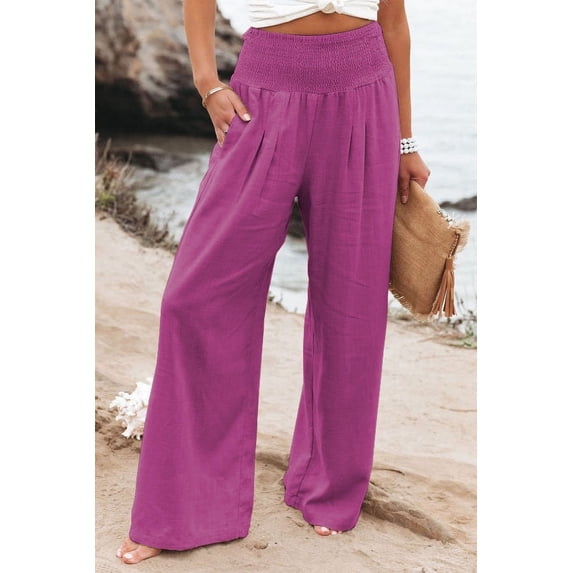Women Linen Palazzo Pants Summer Boho Wide Leg High Waist Casual Lounge Pant 2024 Beach Travel Vacation Outfits