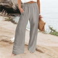 thumbnail image 1 of Women Linen Palazzo Pants Summer Boho Wide Leg High Waist Casual Lounge Pant Trousers with Pocket, 1 of 6