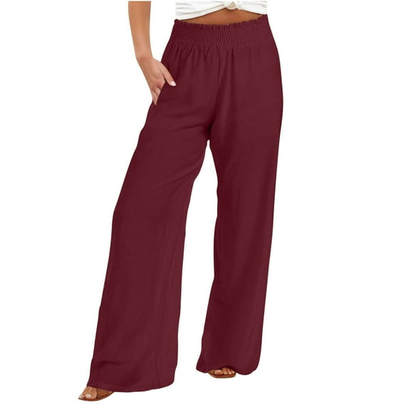 Women Linen Palazzo Pants Summer,Women Summer High Waisted Cotton Linen Palazzo Pants Wide Leg Long Lounge Pant Trousers with Pocket