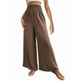 thumbnail image 1 of Women Linen Palazzo Pants Wide Leg Summer Boho High Waist Casual Lounge Pants Beach Travel Vacation Outfits Brown S, 1 of 8
