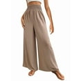 thumbnail image 1 of Women Linen Palazzo Pants Wide Leg Summer Boho High Waist Casual Lounge Pants Beach Travel Vacation Outfits Khaki M, 1 of 8