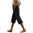 thumbnail image 1 of Women Linen Pants Capris Pants Loose Elastic Drawstring Pajama Summer Beach Vacation Pants for Women Solid Color Casual Capris with Pocket, 1 of 7
