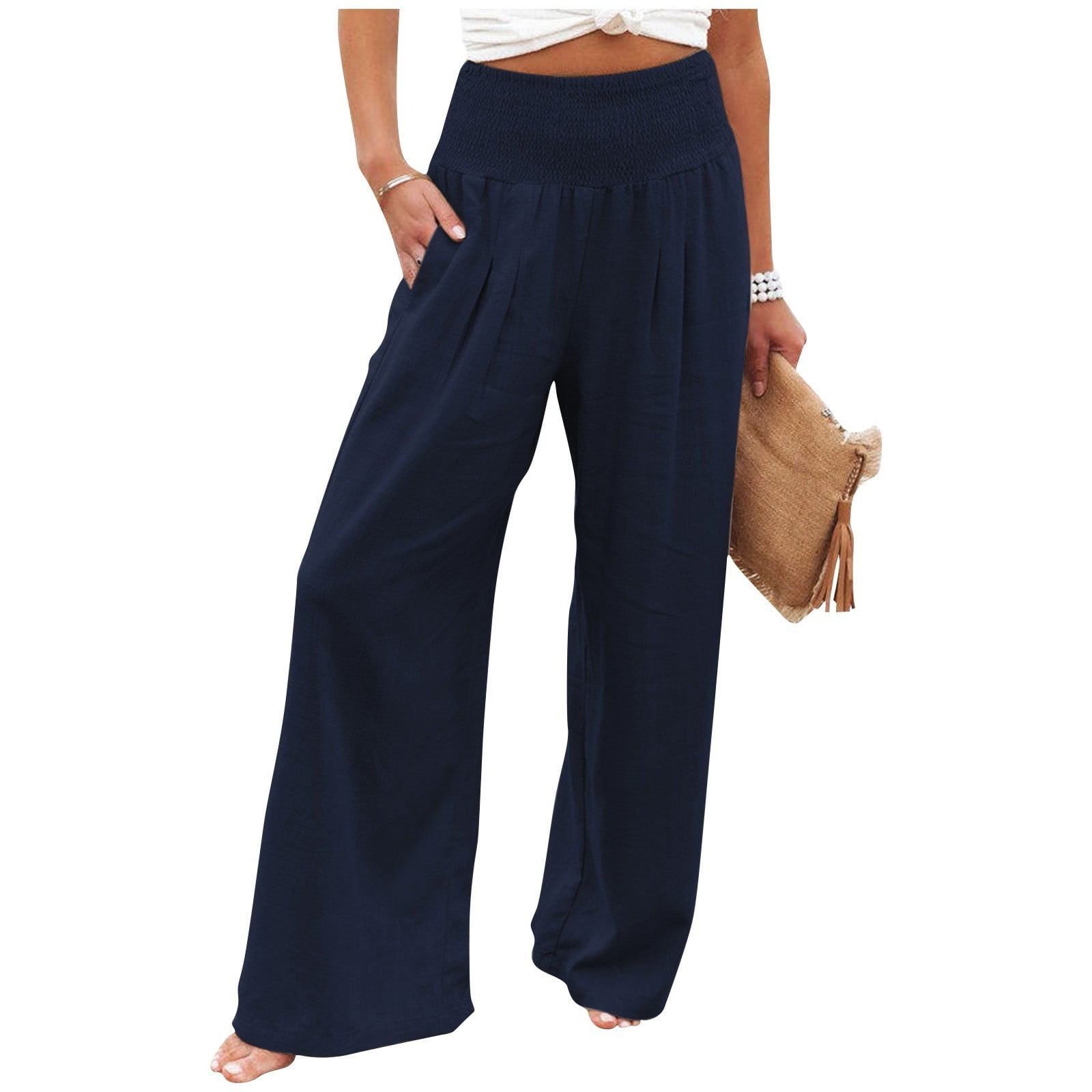 Blue Linen Pants, Washed Linen Bottoms, Palazzo, High Waisted, Baggy Pants  With Pockets, Loose Fit, Wide Leg Pants, Plus Size Clothing -  Canada