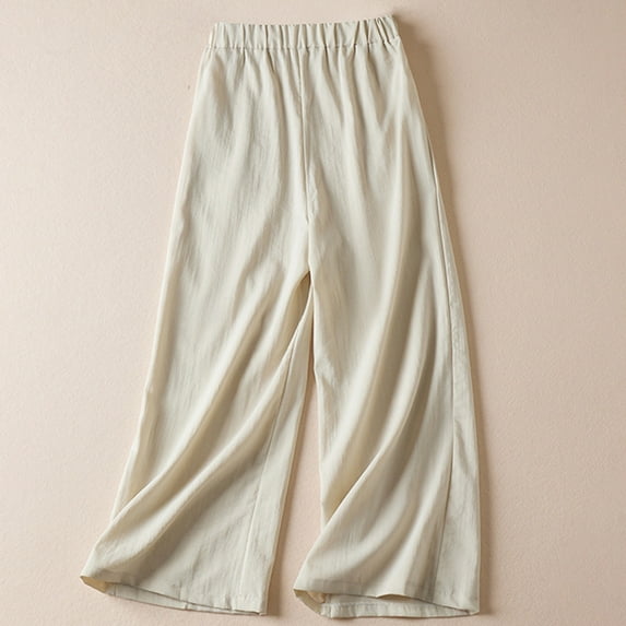 Women Linen Pants Plus Size Summer Woose Fitting High Waisted Cotton Linen Solid Color Pants for Slimming and Loose Fitting Wide Leg Pants Party Beach on Clearance