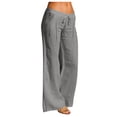 thumbnail image 1 of Women Linen Pants Straight Leg Elastic Rise Drawstring Loose Casual Trousers Beach Vacation Low Waist Pant, 1 of 6