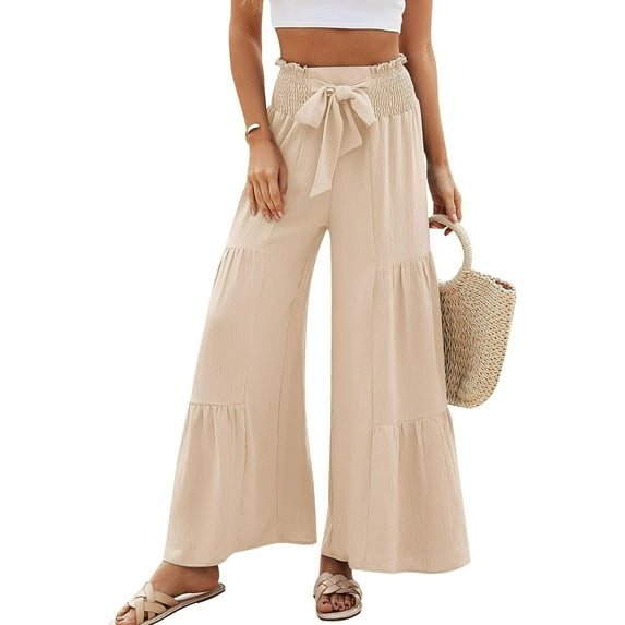 Women Linen Pants Summer Vacation Outfits Wide Leg High Waisted Pants Palazzo Flowy Pants Trouser 2024