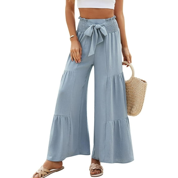 Women Linen Pants Summer Vacation Outfits Wide Leg High Waisted Pants Palazzo Flowy Pants Trouser 2024