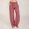 thumbnail image 1 of Women Linen Pants Summer Wide Leg Casual Loose Drawstring High Waist Palazzo Pants Trousers With Pockets Womens Work Bottoms Casual Pants Women plus Size Pant for Women Casual Summer Loose Womens, 1 of 5