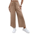 thumbnail image 1 of Women Linen Pants Summer Wide Leg Cropped Palazzo Pants Drawstring High Waisted Beach Lounge Trousers with Pockets,3XL, 1 of 6