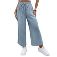 thumbnail image 1 of Women Linen Pants Summer Wide Leg Cropped Palazzo Pants Drawstring High Waisted Beach Lounge Trousers with Pockets,L, 1 of 6