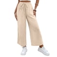 thumbnail image 1 of Women Linen Pants Summer Wide Leg Cropped Palazzo Pants Drawstring High Waisted Beach Lounge Trousers with Pockets,S, 1 of 6
