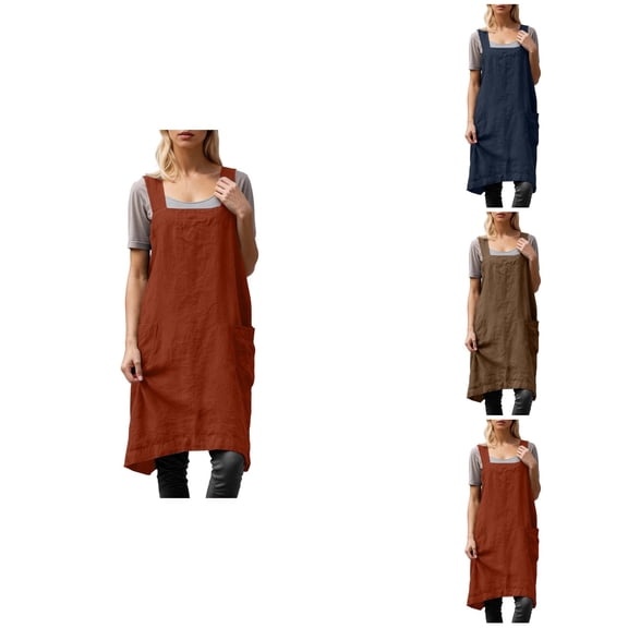 Women Linen Pinafore Apron Dress with Cross Back Design – Cotton Linen Work Apron for Gardening, Baking, Cooking, and Daily Tasks