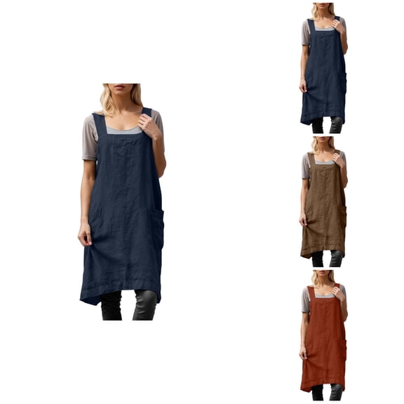 Women Linen Pinafore Apron Dress with Cross Back Design – Cotton Linen Work Apron for Gardening, Baking, Cooking, and Daily Tasks