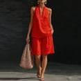 thumbnail image 1 of Women Linen Sets 2 Piece Outfits, Minimalist Halter Neck Top and High Waisted Wide Leg Short Pants Travel Matching Set, 1 of 6
