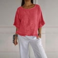thumbnail image 1 of Women Linen Shirt Beach Vacation Tshirts Womens Summer Tops Gauze Shirts For Women 3/4 Sleeve V Neck Shirts Cotton Boho Tops Gauze Tunic Tops For Women Womens Gauze Tops Watermelon Red 2XL, 1 of 4