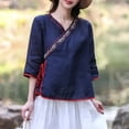 thumbnail image 1 of Women Linen Shirt Gauze Tunic Tops For Women Oversized Linen Shirts For Women Lightweight Linen Blouses For Women Beach Vacation Tshirts Chinese Style Tops For Women Gauze Shirts Navy M, 1 of 4