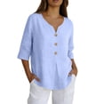 thumbnail image 1 of Women Linen Shirt Oversized Linen Shirts For Women Peasant Blouse Solid Color Work Blouses Gauze Shirts For Women Gauze Tunic Tops For Women Loose Fit Tee Shirt Women Light Blue S, 1 of 8