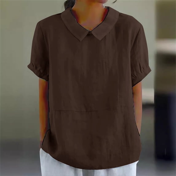 Women Linen Shirt Peasant Tops For Women Flowy Tops For Women Peasant Blouse Summer Linen Tops Oversized Linen Shirts For Women Loose Fit Tee Shirt Women Summer Blouses For Women Brown XL