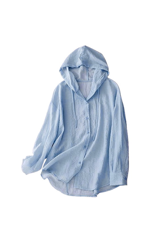 Women Linen Shirts Jacket Sun Protection Long Sleeve Button Down Drawstring Cardigan Coat Fall Winter Outdoor Casual Loose Blouses Comfortable Lightweight Fashion Tops Size S-3XL