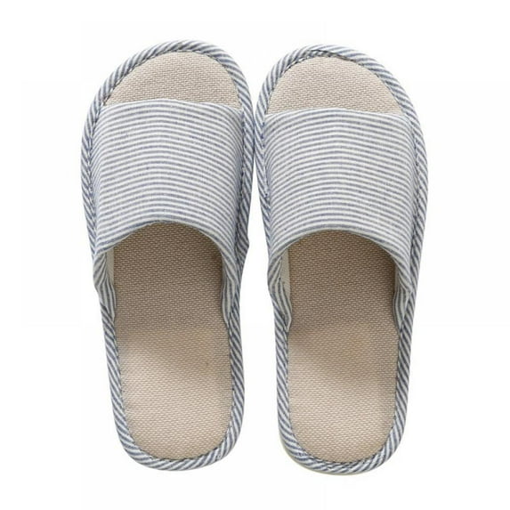 Women Linen Slippers,Floral Stripe Casual Japanese Style Cotton Flax Slipper Household Use Indoor Outdoor Anti-Slip Sole