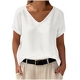 thumbnail image 1 of Women Linen Tops Short Sleeve Dressy Casual V Neck Shirts 2026 Summer Business Work Blouses Outfits Clothing Womens Linen Tops, 1 of 5