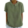 thumbnail image 1 of Women Linen Tops Summer Solid Collared Short Sleeve Shirt Casual Loose Tunic Tops Blouses, 1 of 5