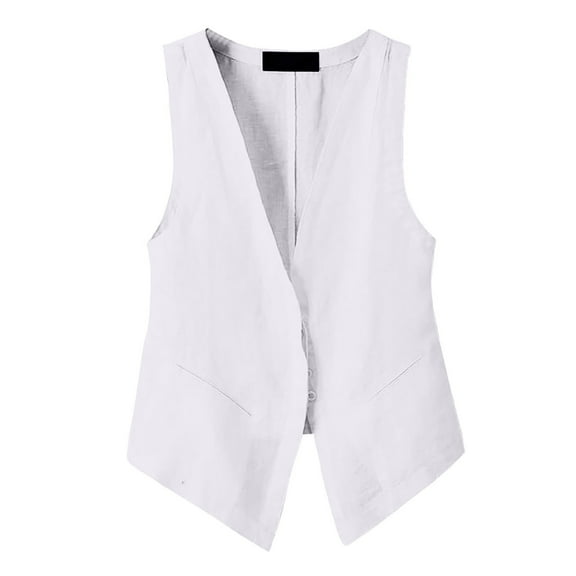 Women Linen Vest Tops Polyester Sleeveless Button Down for Spring Summer Fall