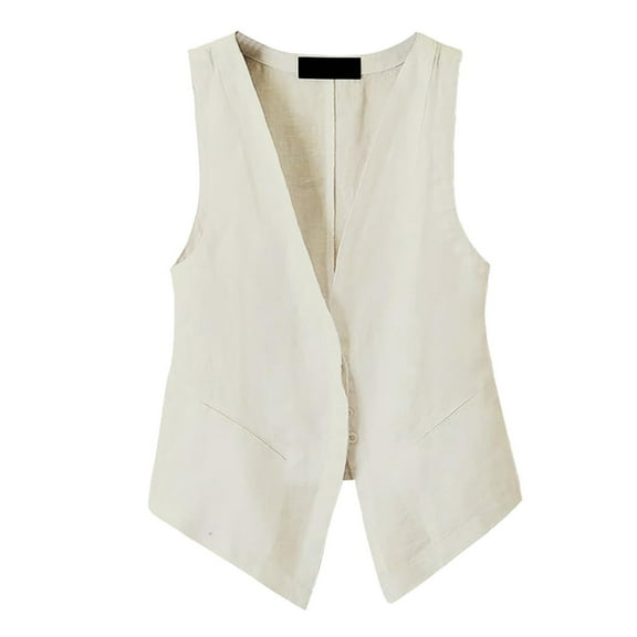 Women Linen Vest Tops Sleeveless Polyester Button Down Spring Summer Casual Outfits