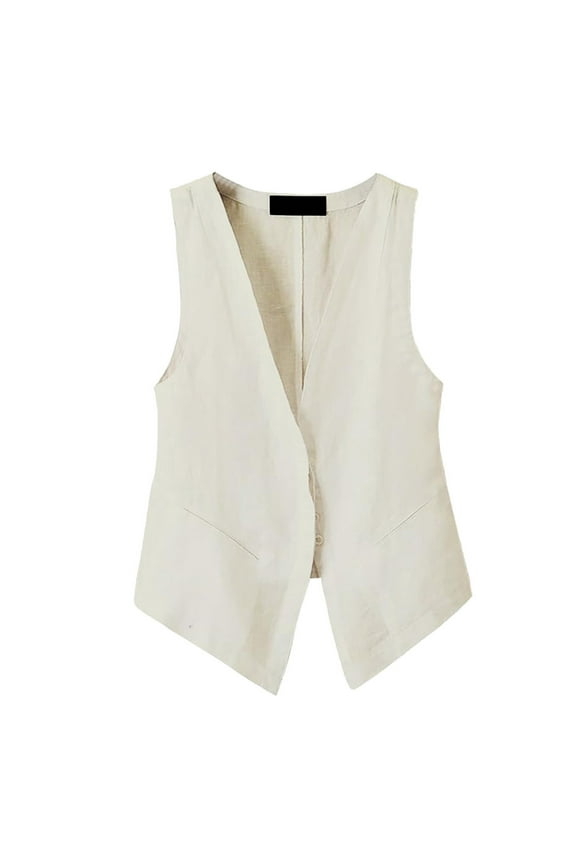 Women Linen Vest Tops Sleeveless Polyester Button Down Spring Summer Casual Outfits