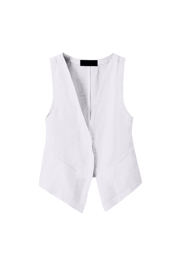 Women Linen Vest Tops Sleeveless Polyester Button Down Spring Summer Casual Outfits