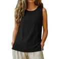 thumbnail image 1 of Women Linen Vests Plain Tank Tops Summer Sleeveless T Shirts Crewneck Tee Casual Tanks Tunic Fashion Undershirt Stretchy Tank Top Office Work Loose Shirt Solid Color Vest, 1 of 5