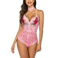 thumbnail image 1 of Women Lingerie Bodysuit Embroidered Lace Teddy with Choker One Piece Babydoll, 1 of 1