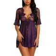 thumbnail image 1 of Women Lingerie Open Front Babydoll Lace Chemise Sleepwear Sheer Mesh Robe, 1 of 2