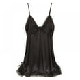 thumbnail image 1 of Women Lingerie Satin Lace Chemise Nightgown Sexy Full Slips Sleepwear Sexy Suspenders V-neck Solid Color Nightdress, 1 of 6