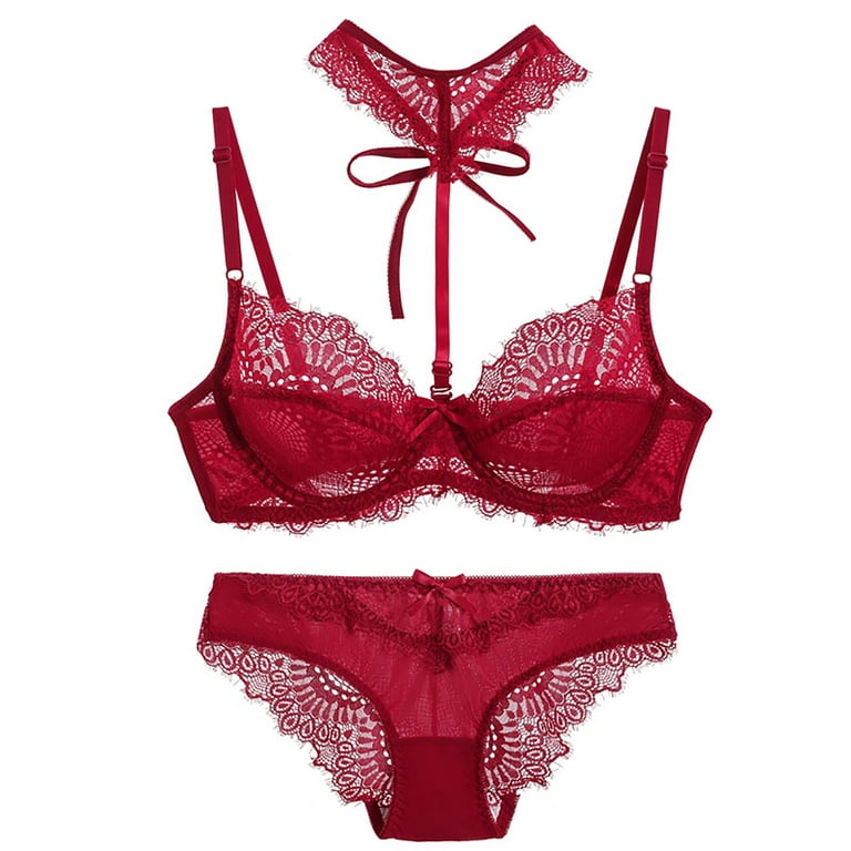 Chiccall Sexy Lingerie for Women,Floral Lace Lingerie Set,Two Piece Sheer  Matching Bra and Panty Set Christmas Valentine Holiday Gift on Clearance