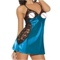 thumbnail image 1 of Women Lingerie Sets Valentine's Day Lace Dress Strap Chemise Mesh Sleepwear Outfits Light Blue XXXL, 1 of 2