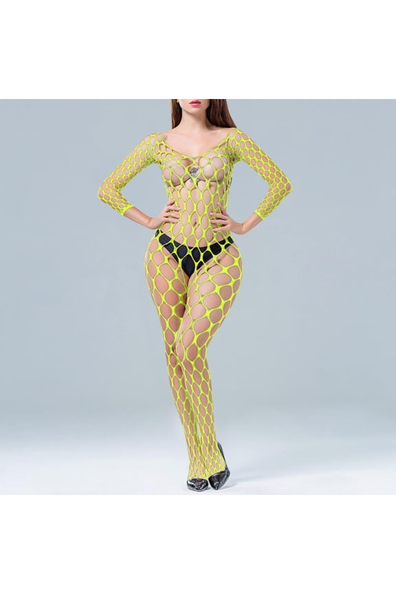 Women Lingerie Valentine's Day Lace Cami Top with Stockings Set Birthday Outfits Yellow